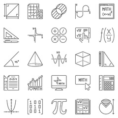 Mathematics outline icons set - Math and Algebra Education vector symbols