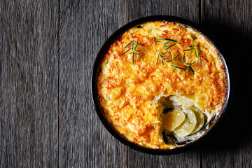 cheesy potato bake or potato casserole, top view
