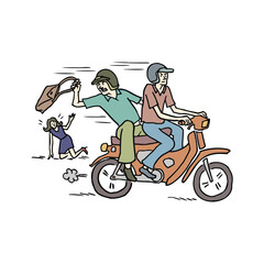 Fototapeta na wymiar Vector illustration of a man riding a scooter with his family.