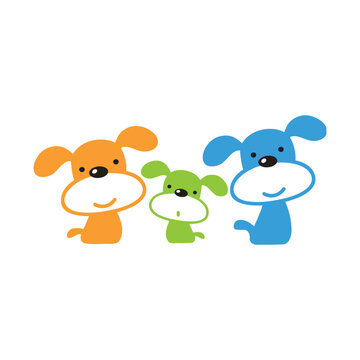 Cute dog family. Vector illustration in flat style. Isolated on white background.