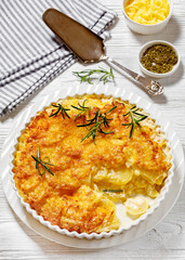 cheesy potato bake or potato casserole, top view