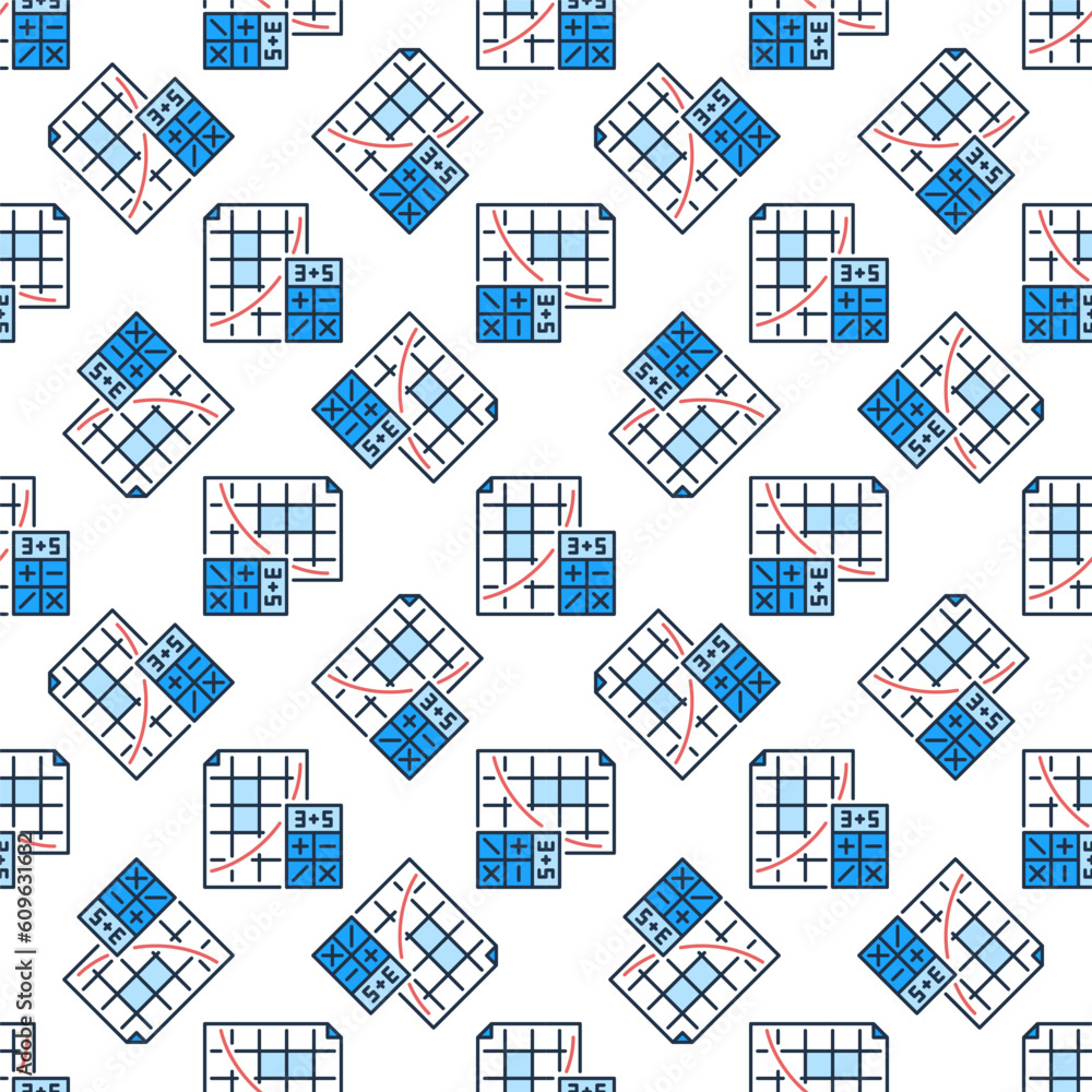 Poster calculator and paper vector mathematics colored seamless pattern