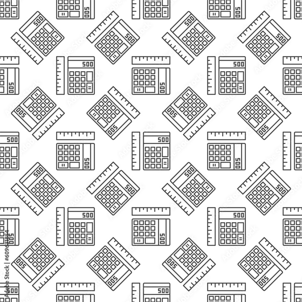 Poster calculator with ruler vector math education concept line seamless pattern