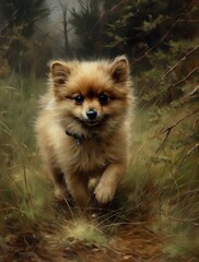 Obraz premium pomeranian puppy in the grass