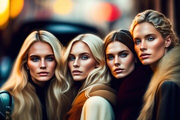 Young Female Friends Social Group Portrait. Created with Generative AI