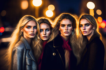 Young Female Friends Social Group Portrait. Created with Generative AI