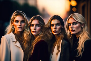 Young Female Friends Social Group Portrait. Created with Generative AI