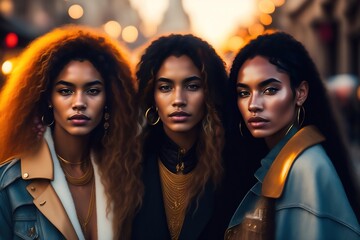 Young Female Friends Social Group Portrait. Created with Generative AI