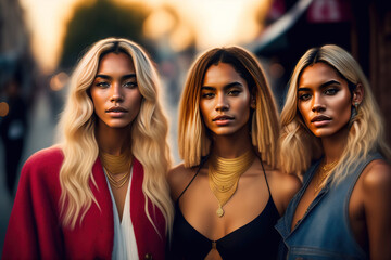 Young Female Friends Social Group Portrait. Created with Generative AI