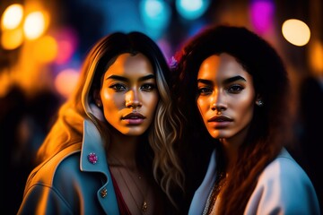Young Female Friends Social Group Portrait. Created with Generative AI