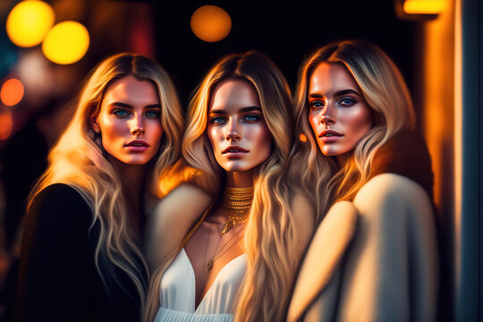 Young Female Friends Social Group Portrait. Created with Generative AI