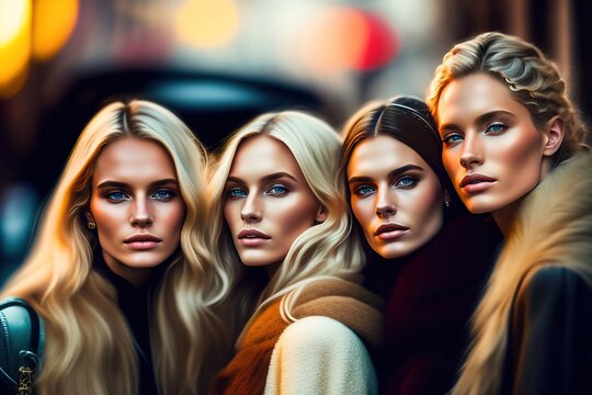 Young Female Friends Social Group Portrait. Created with Generative AI