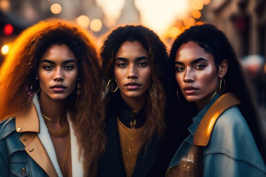 Young Female Friends Social Group Portrait. Created with Generative AI