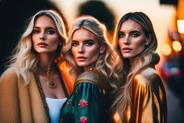 Young Female Friends Social Group Portrait. Created with Generative AI