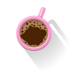 Top view on coffee cup with shadow. Vector on transparent background.