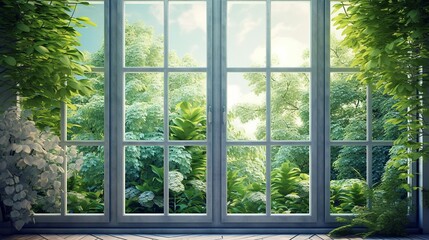 Fototapeta na wymiar Beautiful Travel natural landscape. View window in realistic style on natural background.