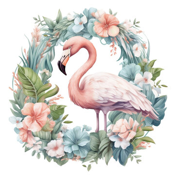 Pastel Flamingo Watercolor Clipart Illustration, Summer Flamingo, Tropical Art, Tiffany Blue, made with generative AI 