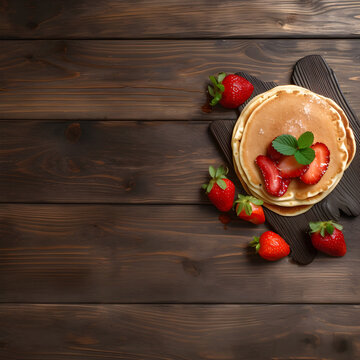 Homemade panecakes with strawberry jam. Generated AI.