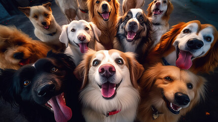 selfie of a group of dogs. Generative Ai