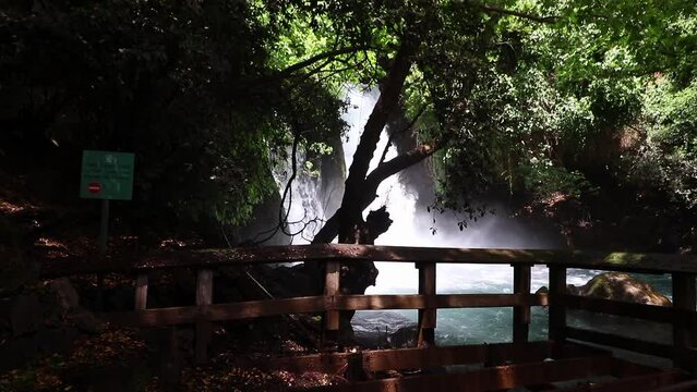 A strong stream of water in the Banias Stream in the Hermon Stream Nature Reserve in northern Israel