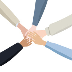 People putting hands together. Business and team cooperation Concept. Team cooperation spirit. Hand-drawn, vector illustration.