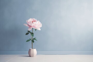 0461. Peony in front of light pastel wall. Generative AI