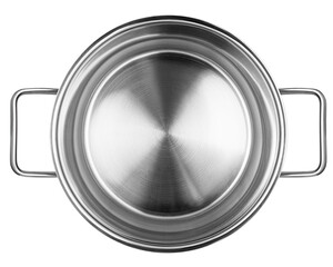 Stainless steel cooking pot, isolated on white background, full depth of field