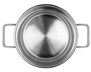 Stainless steel cooking pot, isolated on white background, full depth of field