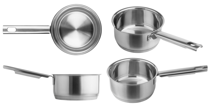 Stainless steel cooking pot, isolated on white background, full depth of field