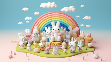 Obraz premium 3d illustration cute creatures rabbit