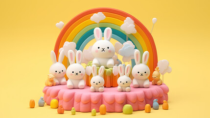 Naklejka premium 3d illustration cute creatures rabbit