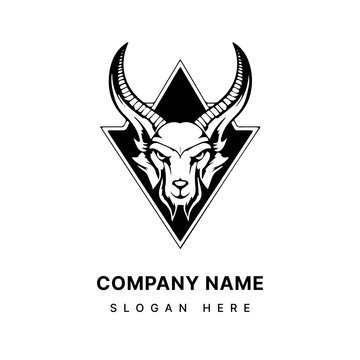 Mystical and enigmatic Baphomet head illustration logo design for a unique and captivating brand identity. Occult, symbolism, and mystery. Generative AI