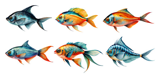 Obraz premium Watercolour fish set. Generative Ai