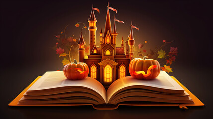 3d illustration of an open book with halloween