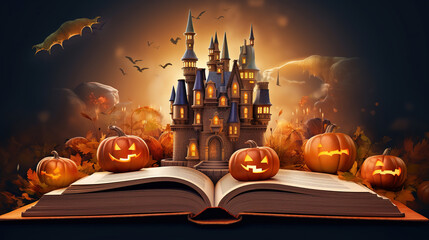3d illustration of an open book with halloween