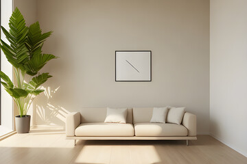 Concept design of the room in a minimalist style, mockup for advertising with empty space.