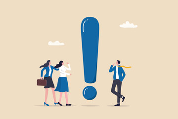 Big exclamation mark for important information, answer or resolve problem, solution or risk warning, attention or punctuation concept, business people thinking on big problem exclamation mark.