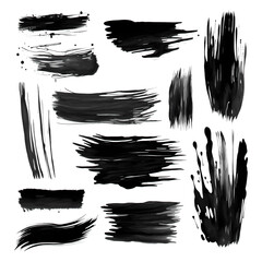 Set of vector ink brush stroke