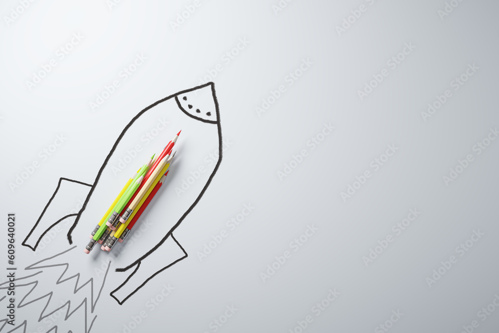 Poster back to school and everything new is well forgotten old concept with stack of pencils drawn on white