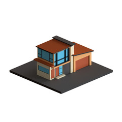 HOUSE WITH GARAGE 3D RENDER ISOLATED IMAGES