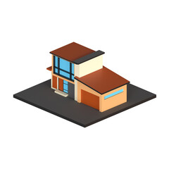 HOUSE WITH GARAGE 3D RENDER ISOLATED IMAGES