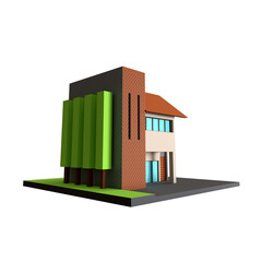 MODERN VINTAGE HOUSE 3D RENDER ISOLATED IMAGES