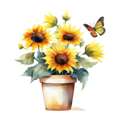 Sunflower in pot watercolor