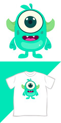 Vector graphic kids t-shirt design, with cute monster