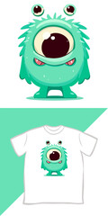 Vector graphic kids t-shirt design, with cute monster
