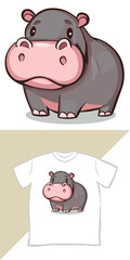 Vector graphic kids t-shirt design, with cute hippopotamus