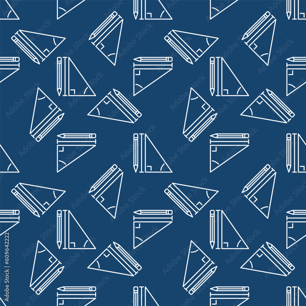 Poster pencil and math triangle vector concept blue line seamless pattern