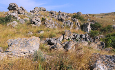 A rocky landscape on the Kazantip, a steppe landscape in the eastern Crimea