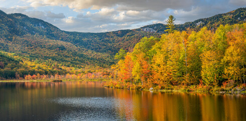 Autumn color reflection at the Basin Brook Reservoir in the White Mountains of New Hampshire 