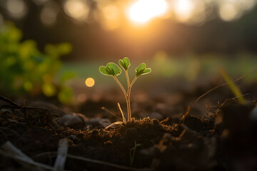 A young seedling of a plant in the sunlight, Generative AI